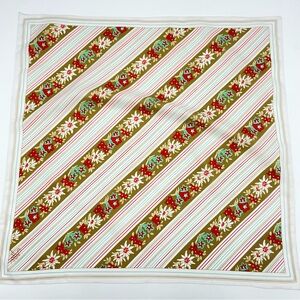 Vintage Scarf Floral Stripes Olive Green White Red Teal Square Retro‎ 70s 80s